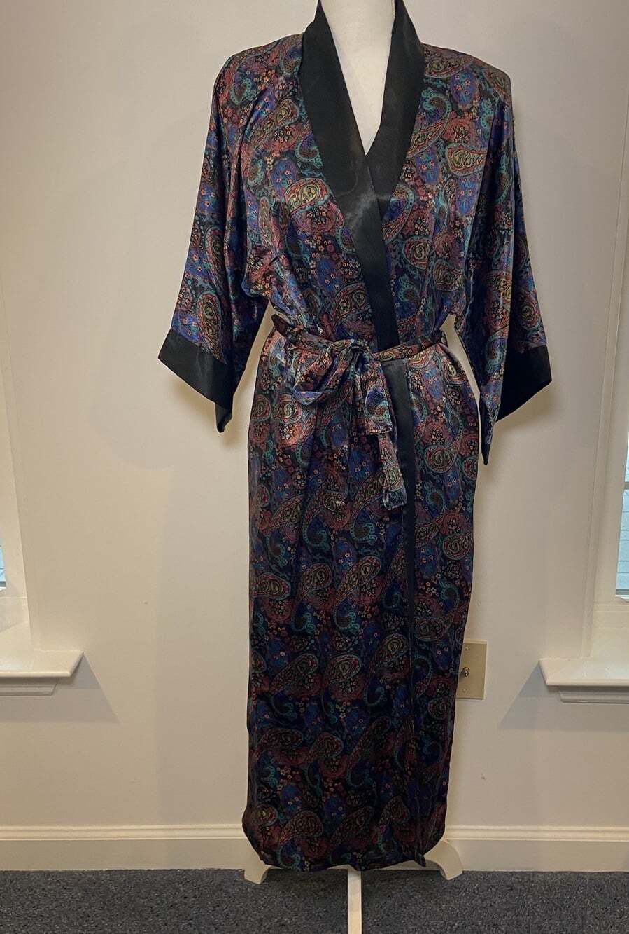 Vintage Sedu Robe Satin Tie Waist Teal Purple Pink Small S